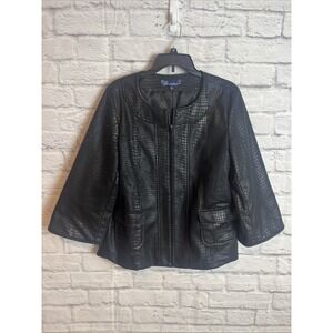Susan Graver Mock Croc Edgy Bold   Faux Leather Zip Swing Jacket Size Medium